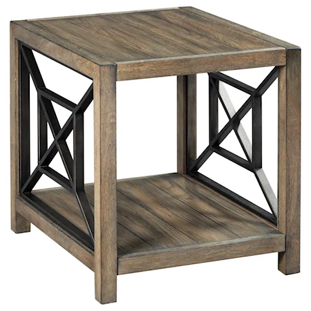 Transitional Rectangular End Table with Metal Accents